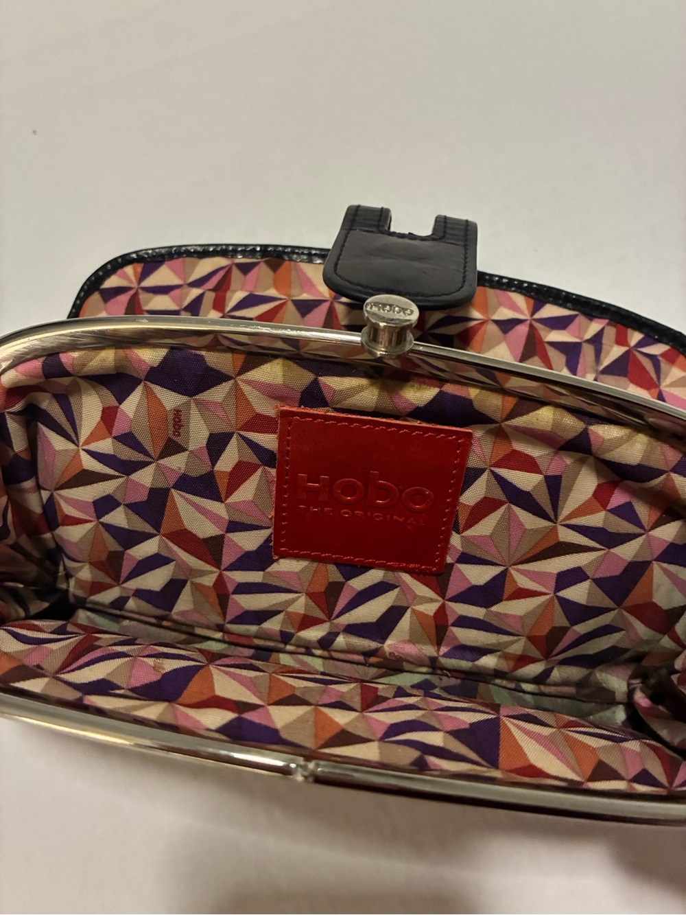 HOBO Multicolor Geometric Frame Wallet with Red Logo Patch
